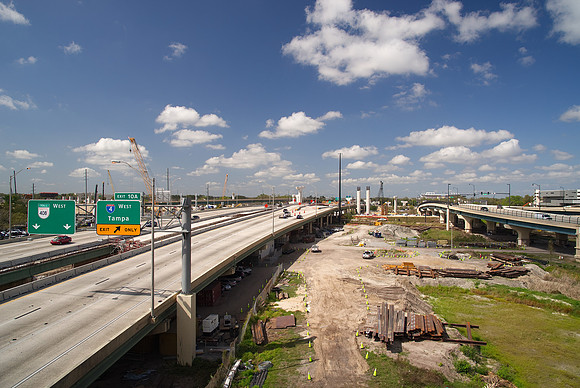 The I-4/S.R. 408 interchange under construction, part of I-4 Ultimate near downtown Orlando, Florida