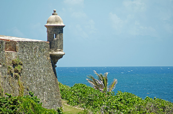 A watchtower on the Castillo San Felipe del Morro in San Juan, Puerto Rico.